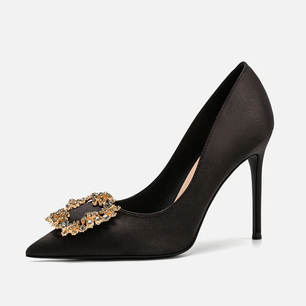 Chic / Beautiful Black Office OL Rhinestone Pumps 2020 Leather 10 cm Stiletto Heels Pointed Toe Pumps