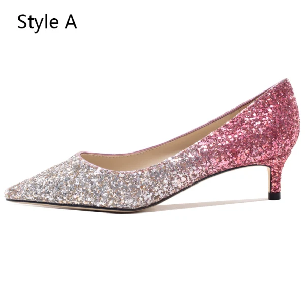 Glitzernden Farbverlauf Silber Abend Pumps 2020 Leder Pailletten 4 cm Stilettos Low Heel Spitzschuh Pumps