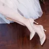 Elegant Champagne Lace Wedding Shoes 2020 8 cm Stiletto Heels Pointed Toe Wedding Pumps