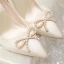 Elegant Beige Satin Wedding Shoes 2020 Pearl Rhinestone Bow 10 cm Stiletto Heels Pointed Toe Wedding Pumps