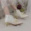 Eleganckie Zima Kość Słoniowa Botki Buty Damskie 2020 Skórzany Kokarda 5 cm Szpilki Szpiczaste Ślub Boots