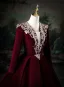 Elegant Burgundy Beading Sequins Velvet Prom Dresses 2025 Ball Gown V-Neck Long Sleeve Floor-Length / Long Prom Formal Dresses