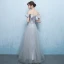 Elegant Grey Prom Dresses 2018 A-Line / Princess Off-The-Shoulder Short Sleeve Beading Sash Floor-Length / Long Ruffle Backless Formal Dresses
