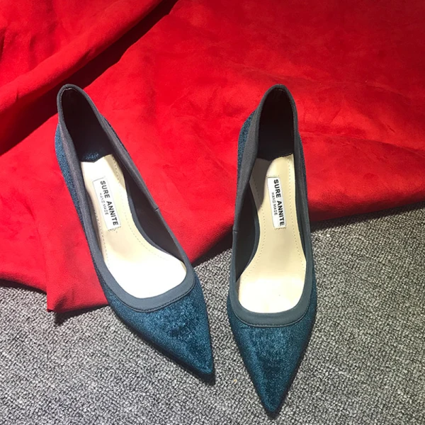 Enkla Svarta Kontors OL Mocka Pumps 2021 8 cm Stilettklackar Spetsiga Pumps Högklackade