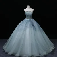 Schöne Himmelblau Perle Pailletten Ballkleider 2022 Ballkleid Bandeau Ärmellos Rückenfreies Lange Festliche Kleider