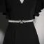 Elegant Sorte Perle Rhinestone Sløjfe Bælte Gallakjoler 2023 Prinsesse V-Hals Kort Ærme Lange Galla Kjoler