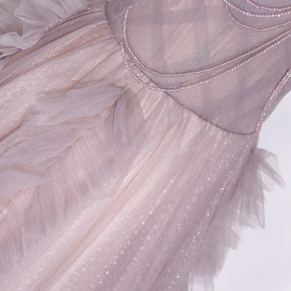 Chic / Beautiful Lavender Glitter Beading Prom Dresses 2024 A-Line / Princess Square Neckline Short Sleeve Backless Floor-Length / Long Prom Formal Dresses