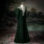 Vintage / Retro Dark Green Beading Sequins Velvet Prom Dresses 2025 A-Line / Princess V-Neck Long Sleeve Floor-Length / Long Prom Formal Dresses