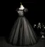Élégant Noire Appliques Noeud Ceinture Robe De Bal 2025 Robe Boule Encolure Carrée Gonflée Manches Courtes Dos Nu Longue Robe De Ceremonie