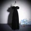 Chic / Beautiful Black Velvet Evening Dresses 2023 A-Line / Princess Off-The-Shoulder Short Sleeve Backless Floor-Length / Long Evening Party Formal Dresses