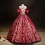 Chic / Beautiful Red Beading Pearl Sequins Printing Prom Dresses 2023 Ball Gown Off-The-Shoulder Sleeveless Backless Floor-Length / Long Prom Formal Dresses