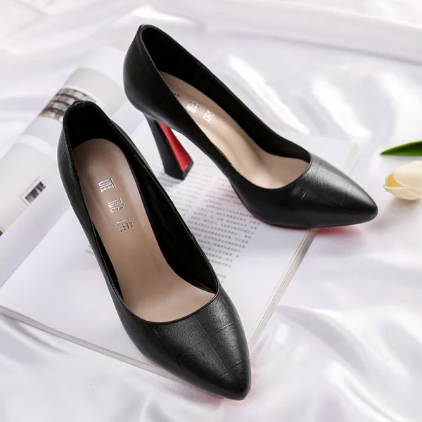 Enkel Svart Kontor OL Spisse Pumps 2020 9 cm Stiletthæler Pumps