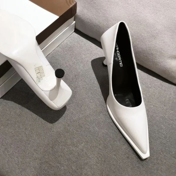 Unique Blanche Bureau OL Escarpins 2020 Cuir 8 cm Talons Aiguilles À Bout Pointu Escarpins