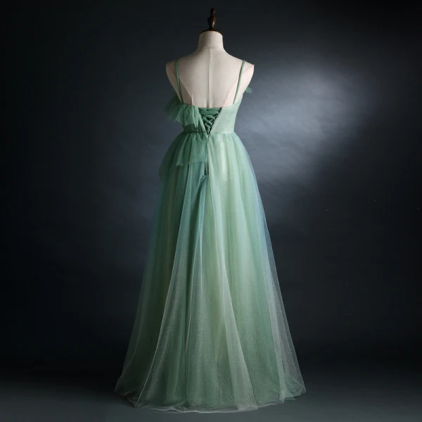 Chic / Beautiful Sage Green Prom Dresses 2021 A-Line / Princess Spaghetti Straps Lace Butterfly Sleeveless Backless Floor-Length / Long Prom Formal Dresses