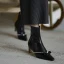 Modest / Simple Black Street Wear Pearl Bow Womens Boots 2020 Leather 5 cm Thick Heels Pointed Toe Boots