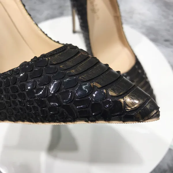 Vintage / Retro Black Street Wear Snakeskin Print Pumps 2020 12 cm Stiletto Heels Pointed Toe Pumps
