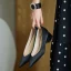 Chic / Belle Noire Satin Promo Escarpins 2020 Perle 4 cm Talons Épais Talon Bas À Bout Pointu Escarpins