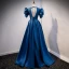 Vintage / Retro Royal Blue Satin Prom Dresses 2021 A-Line / Princess V-Neck Bell sleeves Backless Floor-Length / Long Prom Formal Dresses