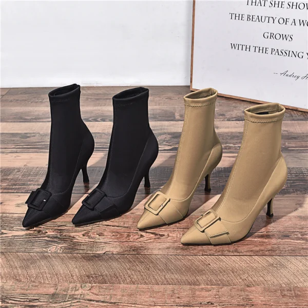 Modest / Simple Black Street Wear Ankle Womens Boots 2020 9 cm Stiletto Heels Pointed Toe Boots