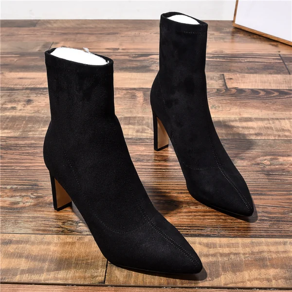 Modest / Simple Black Street Wear Ankle Suede Womens Boots 2020 8 cm Thick Heels Pointed Toe Boots