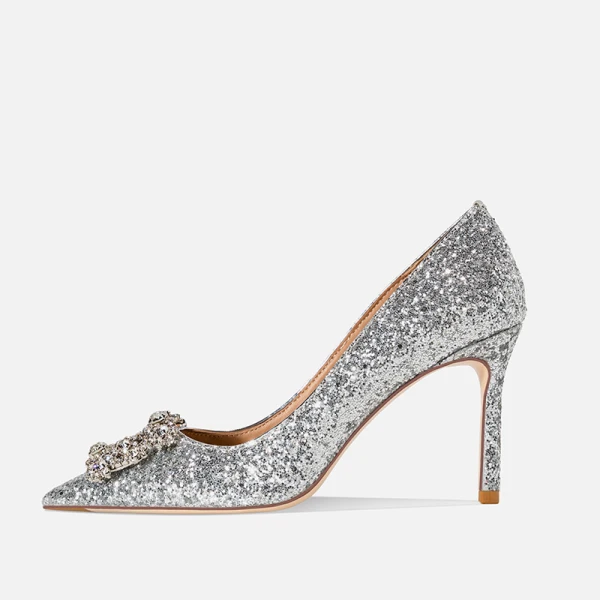 Glittrande Silver Rhinestone Paljetter Brudskor 2020 10 cm Stilettklackar Spetsiga Bröllop Pumps