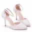 Charmant Argenté Chaussure De Mariée 2020 Bride Cheville Perle Faux Diamant 9 cm Talons Aiguilles À Bout Pointu Mariage Talons