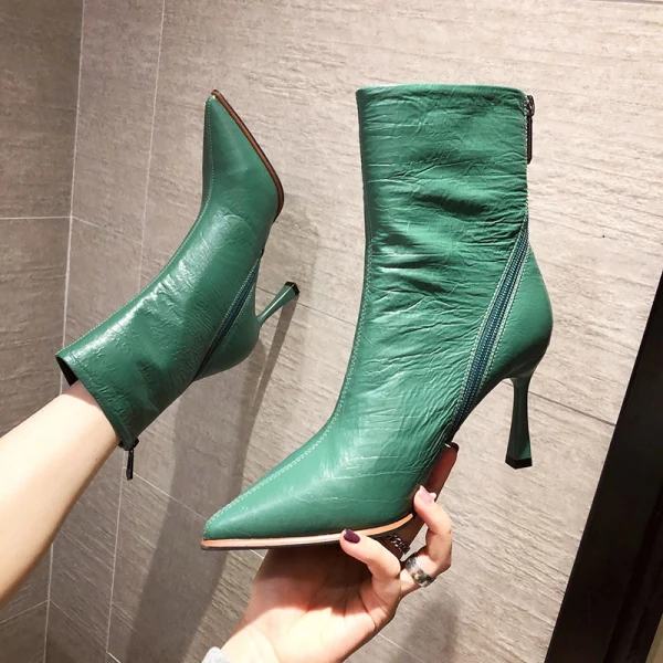 Modest / Simple Black Street Wear Ankle Womens Boots 2020 8 cm Stiletto Heels Pointed Toe Boots