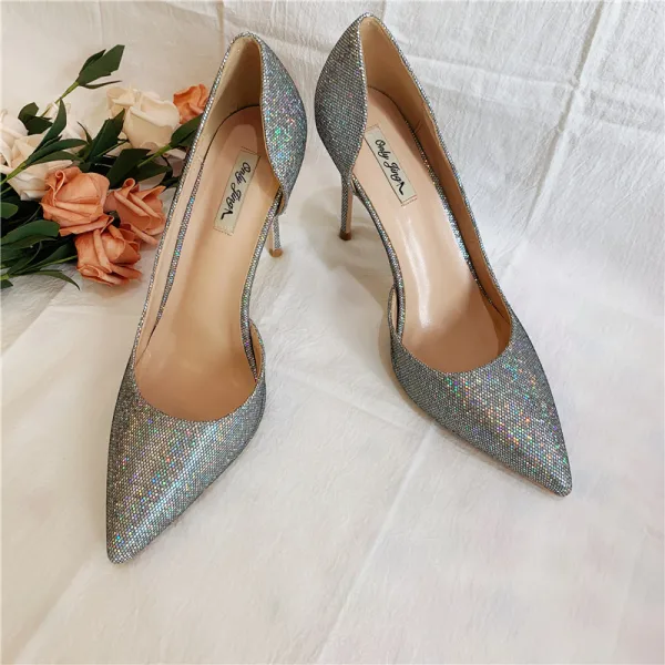 Scintillantes Mode Multi-Couleurs Soirée Paillettes Escarpins 2020 Cuir 10 cm Talons Aiguilles À Bout Pointu Escarpins