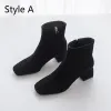 Schlicht Grau Strassenmode Ankle Boots Stiefel Damen 2020 Leder 5 cm Thick Heels Quadratische Zehe Stiefel