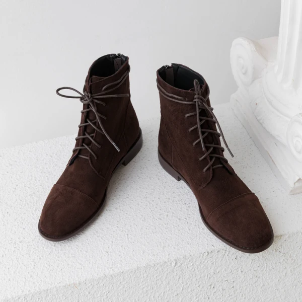 Mode Marron Vêtement de rue Bottines Bottes Femme 2020 À Bout Rond Plat Bottes