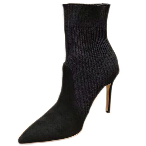 Chic / Beautiful Army Green Street Wear Ankle Suede Knitting Womens Boots 2020 10 cm Stiletto Heels Pointed Toe Boots