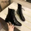 Mode Noire Vêtement de rue Bottines Bottes Femme 2020 4 cm Talons Épais Talon Bas À Bout Rond Bottes