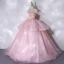 Elegant Candy Pink Prom Dresses 2021 Ball Gown Off-The-Shoulder Beading Pearl Rhinestone Lace Flower Sleeveless Backless Floor-Length / Long Prom Formal Dresses