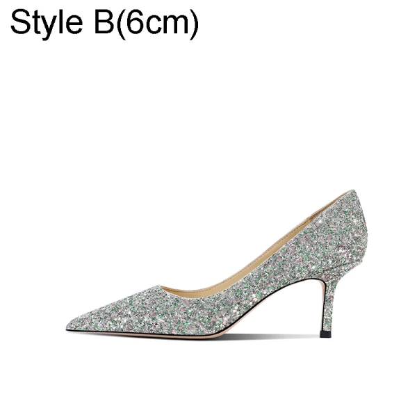 Glittrande Silver Paljetter Brudskor 2021 Läder 8 cm Stilettklackar Spetsiga Bröllop Pumps Högklackade