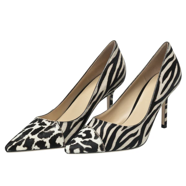 Schöne Strassenmode Leder Zebramuster Pumps 2020 8 cm Stilettos Spitzschuh Pumps
