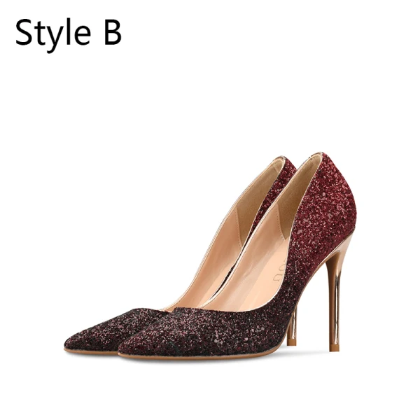 Sparkly Sølv Paljetter Brudesko 2020 10 cm Stiletthæler Spisse Bryllup Pumps