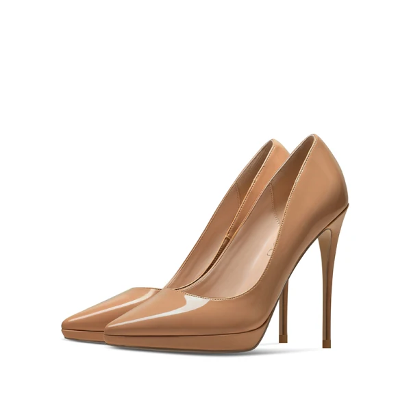 Modest / Simple Nude Office OL Patent Leather Pumps 2020 12 cm Stiletto Heels Pointed Toe Pumps