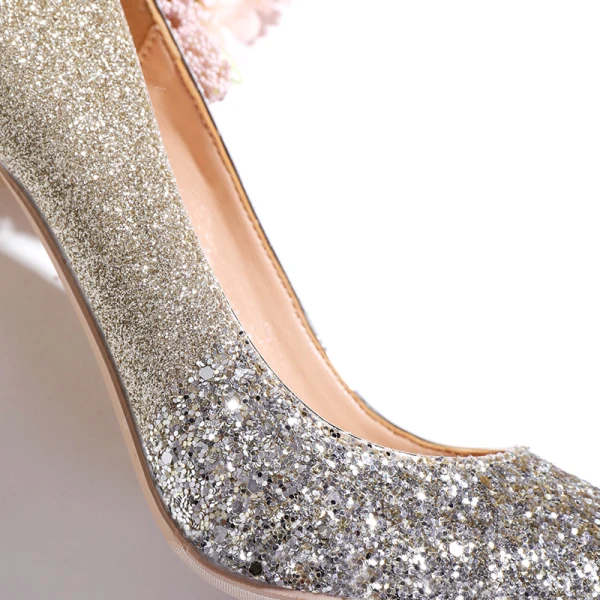 Sparkly Charming Gold Sequins Wedding Shoes 2020 10 cm Stiletto Heels Pointed Toe Wedding Pumps