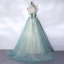 Classy Mint Green Prom Dresses 2021 A-Line / Princess Spaghetti Straps Appliques Lace Flower Sleeveless Backless Floor-Length / Long Prom Formal Dresses