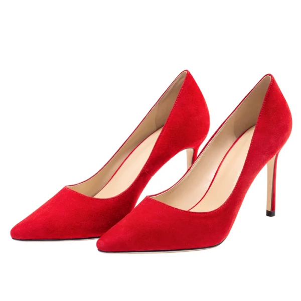 Chic / Beautiful Red Cocktail Party Leather Pumps 2020 8 cm Stiletto Heels Pointed Toe Pumps
