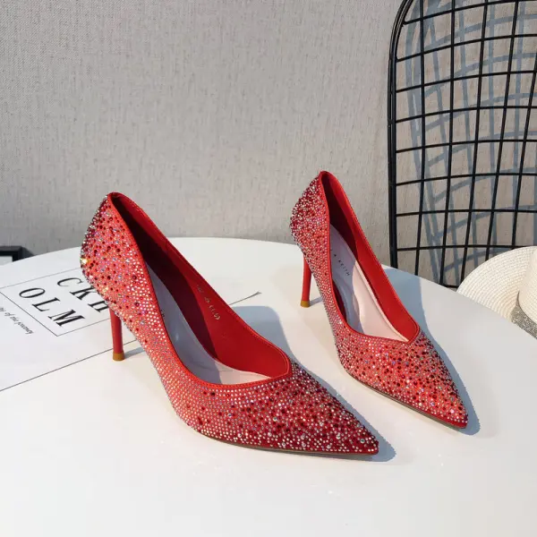Glittrande Silver Afton Rhinestone Pumps 2020 8 cm Stilettklackar Spetsiga Pumps