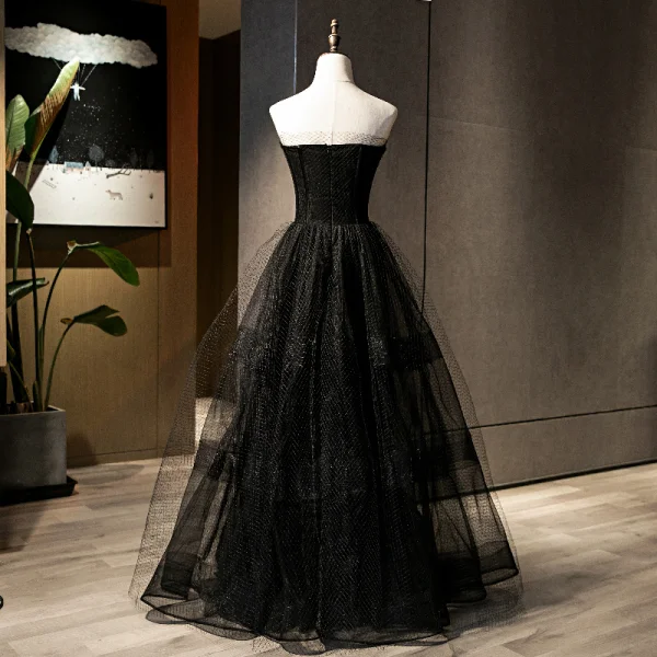 Chic / Beautiful Black Evening Dresses 2021 A-Line / Princess Sweetheart Sleeveless Backless Floor-Length / Long Evening Party Formal Dresses