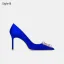 High-end Royal Blue Evening Party Rhinestone Pumps 2020 Leather 10 cm Stiletto Heels Pointed Toe Pumps