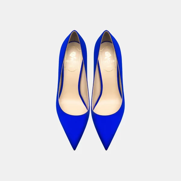 High-end Kungsblå Bal Läder Pumps 2020 10 cm Stilettklackar Spetsiga Pumps