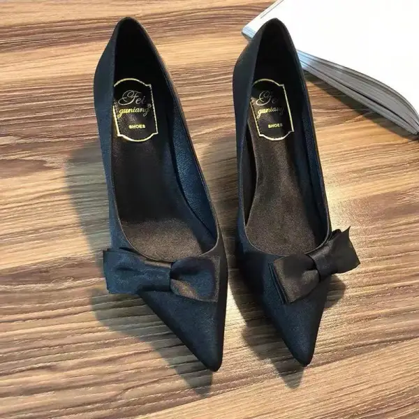 Elegante Beige Ball Satin Schleife Pumps 2020 9 cm Stilettos Spitzschuh Pumps