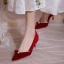 Chinese style Burgundy Suede Wedding Shoes 2020 Pearl Bow 6 cm Stiletto Heels Pointed Toe Wedding Pumps