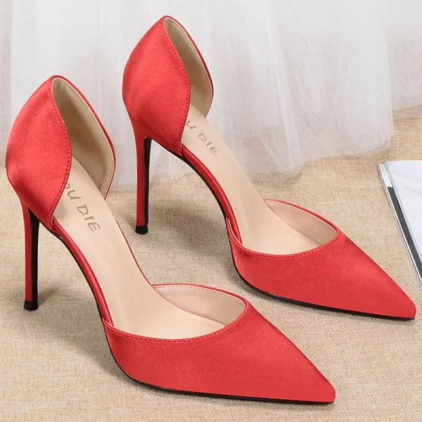 Simple Nues Soie Promo Chaussures Femmes 2020 10 cm Talons Aiguilles À Bout Pointu Talons