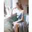 Chic Gris Argenté Fendue devant Satin Robe De Bal 2021 Princesse De l'épaule Manches Courtes Dos Nu Longue Promo Robe De Ceremonie