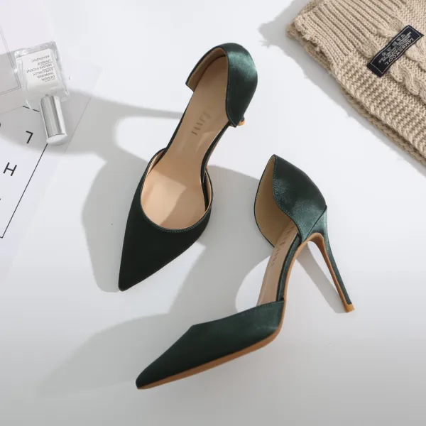 Schlicht Schwarz Büro OL Satin Damenschuhe 2020 10 cm Stilettos Spitzschuh High Heels
