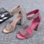 Minimalist Nude Evening Party Rhinestone Womens Sandals 2020 Leather 9 cm Thick Heels Open / Peep Toe Sandals